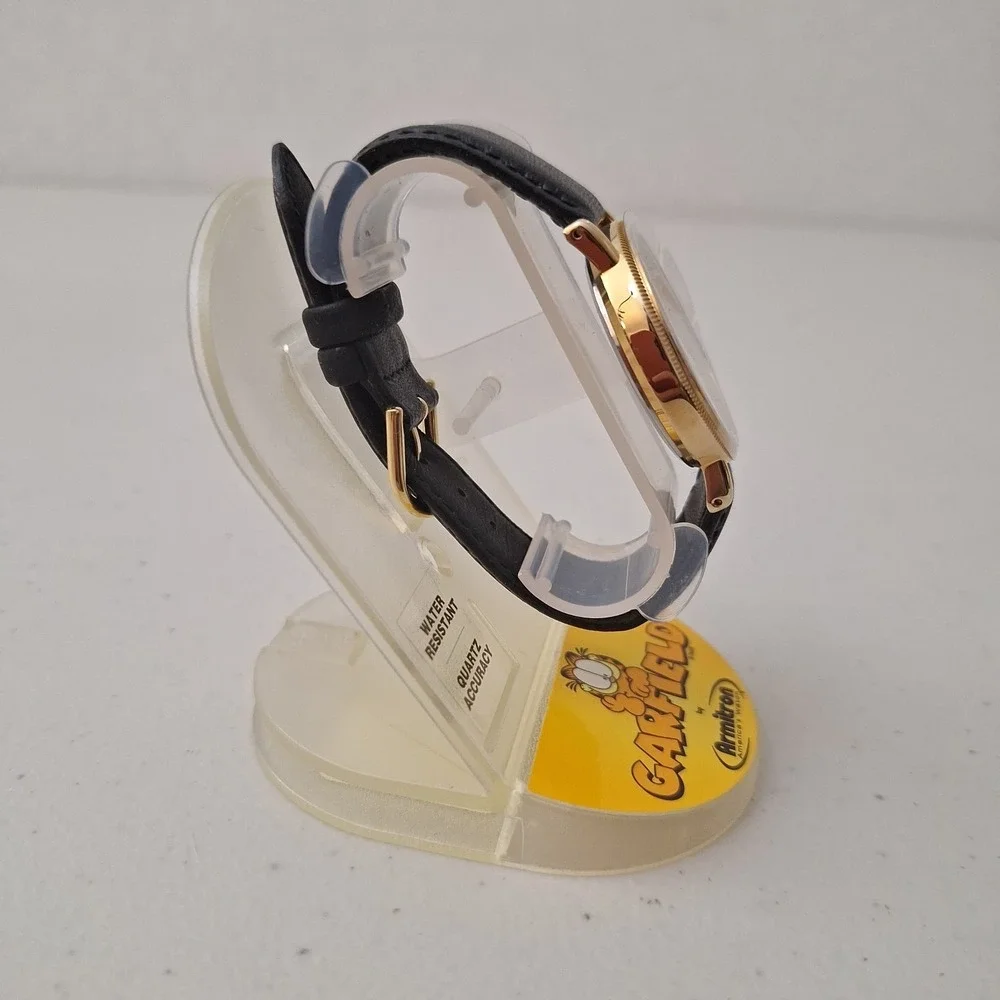 *RARE* NEW Vtg Garfield Armitron Watch Leather Gold Tone Quartz Water Resistant